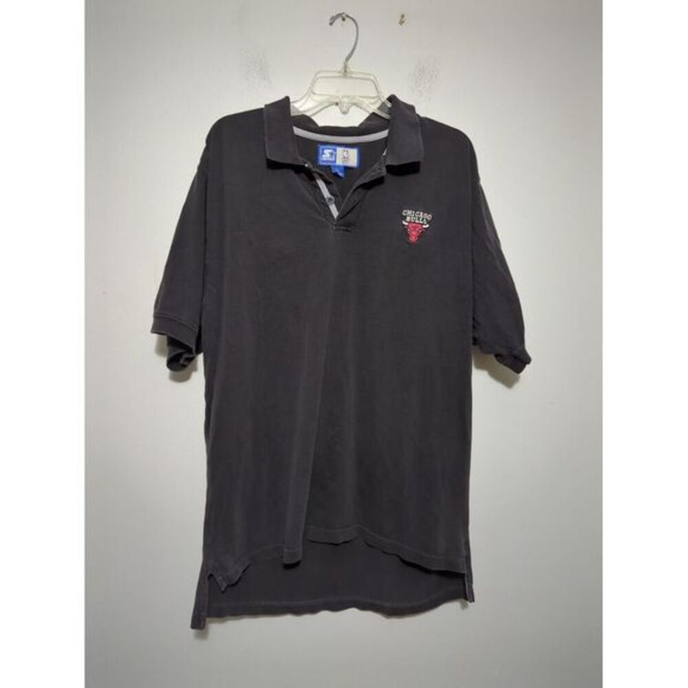 Starter‎ Chicago Bulls Mens Polo Shirt Black NBA Basketball Large